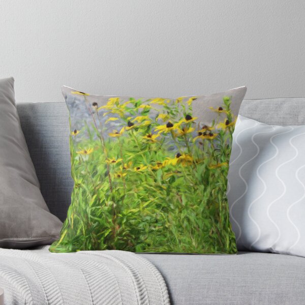 Item preview, Black-Eyed Susan Wildflowers and Red Daylilies – Impressionist Oil Painting designed and sold by celinebisson.