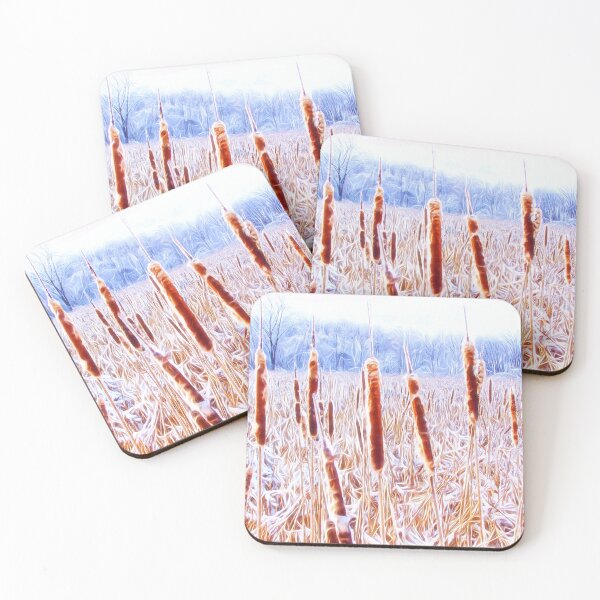Item preview, Frost-Covered Cattails in Winter Wetland – Artistic Nature Photography designed and sold by celinebisson.