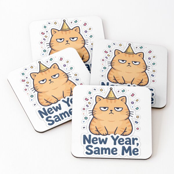 Item preview, New Year Same Me Funny Unbothered Cat in Party Hat Anti Resolution Humour designed and sold by Funky Mobile Studio.
