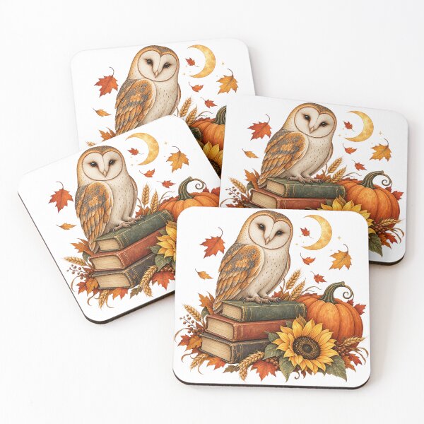 Item preview, Autumn Bookish Owl with Pumpkin and Sunflower designed and sold by NewAgeNexus.