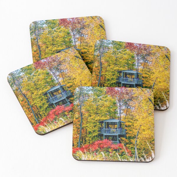 Item preview, Wooden Observation Gazebo Surrounded by Colorful Autumn Forest designed and sold by celinebisson.
