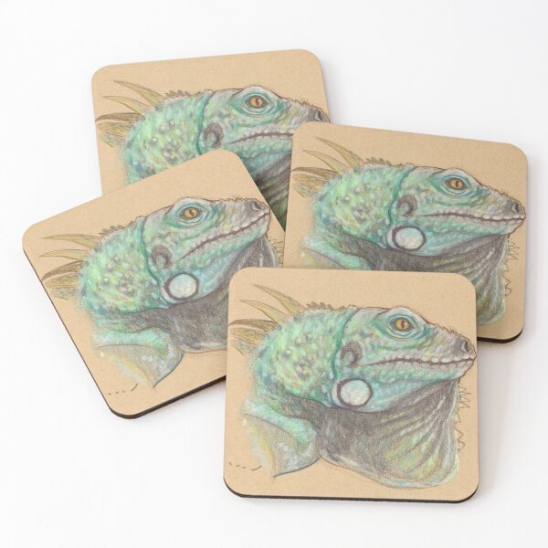 Item preview, Green Iguana Portrait Colored Pencil Reptile Art designed and sold by PixelBrujeria.