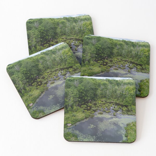 Item preview, Aerial View of Small Duck Pond Surrounded by Lush Summer Forest in Laurentians Quebec designed and sold by celinebisson.