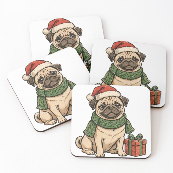 Item preview, Pug Christmas — Retro Santa Hat Dog With Gift designed and sold by Neshmi.