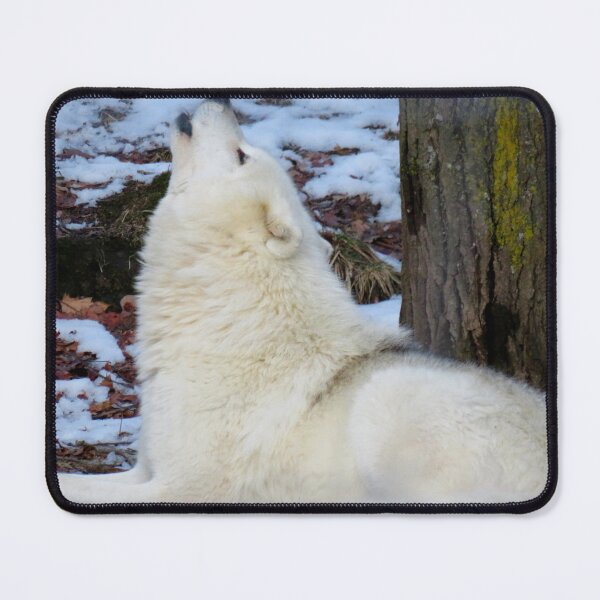 Item preview, Arctic Wolf Howling Beside a Tree in Snowy Winter Forest designed and sold by celinebisson.