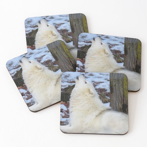 Item preview, Arctic Wolf Howling Beside a Tree in Snowy Winter Forest designed and sold by celinebisson.
