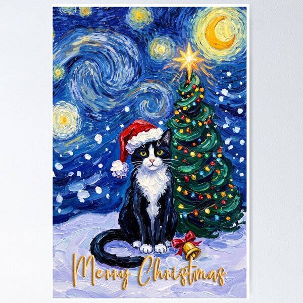 Item preview, Starry Night Tuxedo Cat designed and sold by Tiffany Roy.