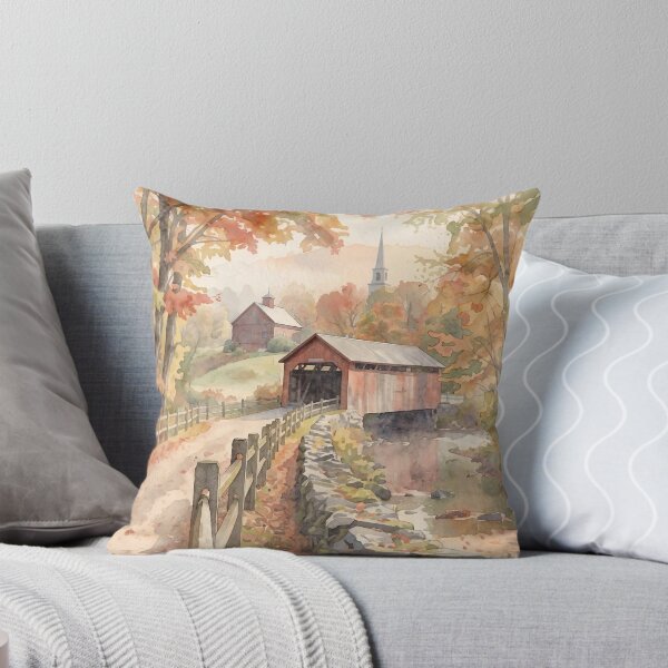 Item preview, Wood Bridge in Autumn Colors in Watercolors designed and sold by Oldetimemercan.