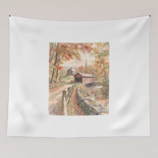 Item preview, Wood Bridge in Autumn Colors in Watercolors designed and sold by Oldetimemercan.