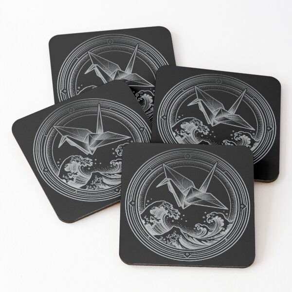 Item preview, Minimalist Origami Crane & Wave Crest - Japanese Aesthetic Line Art designed and sold by Hikariha Studio.