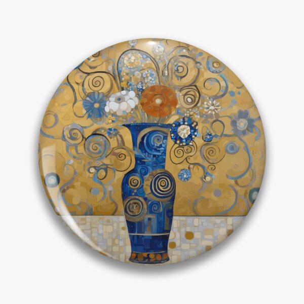 Item preview, Modern Still Life Painting with Flowers in a Blue and Gold Vase designed and sold by Vicky Brago-Mitchell®.