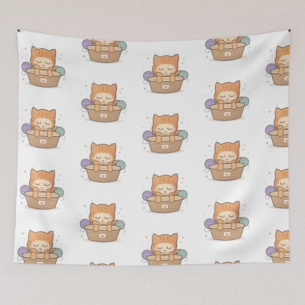 Item preview, Sleepy Orange Cat in Yarn Basket – Cozy Kawaii Kitty designed and sold by Mochivelle Studio.