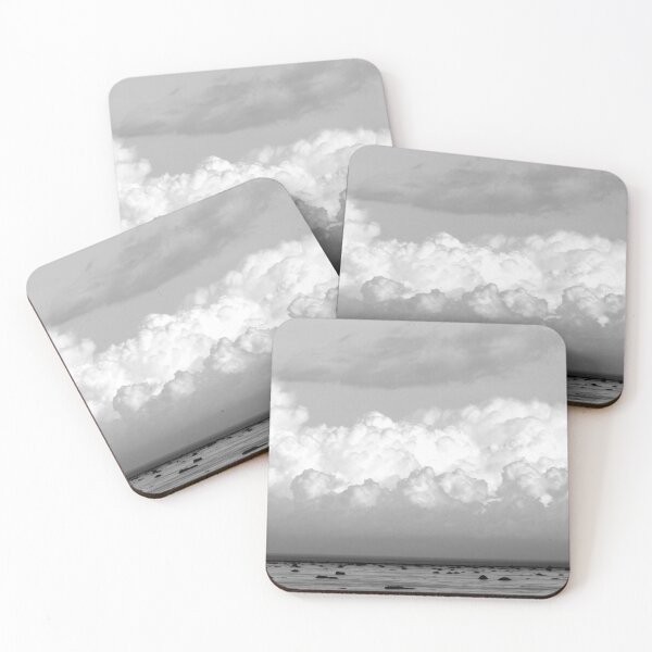Item preview, Dramatic White Cumulus Clouds Over Rocky Sea in Black and White designed and sold by celinebisson.