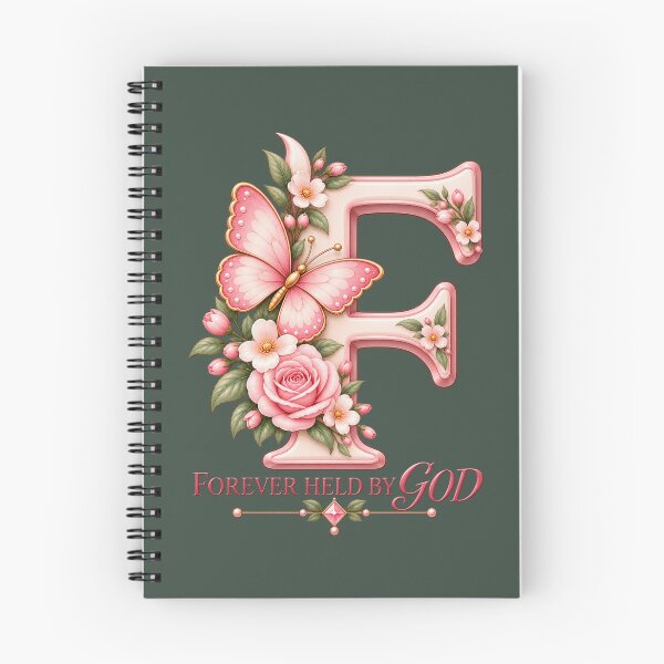 Item preview, Letter F Forever Held by God – Vintage Pink Floral Butterfly Christian Monogram designed and sold by HO•Designs.