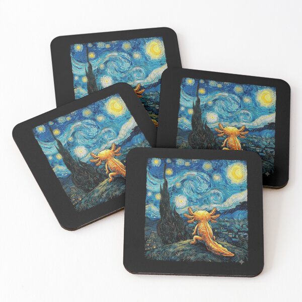 Item preview, Axolotl Gazing at a Swirling Starry Night Landscape designed and sold by MiALopezArt.