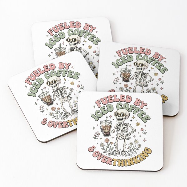 Item preview, Fueled By Iced Coffee And Overthinking Groovy Retro Skeleton Humor designed and sold by ShapeMaster.