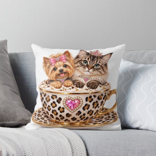 Item preview, Glam Cat and Yorkie in Leopard Print Teacup Design designed and sold by Extremeallie.