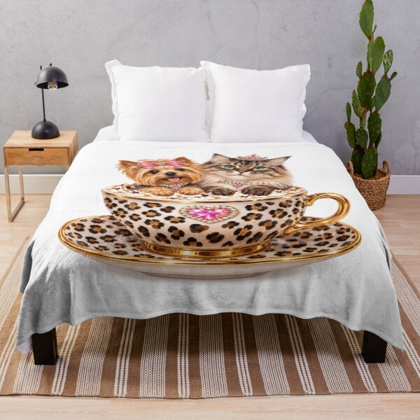 Item preview, Glam Cat and Yorkie in Leopard Print Teacup Design designed and sold by Extremeallie.
