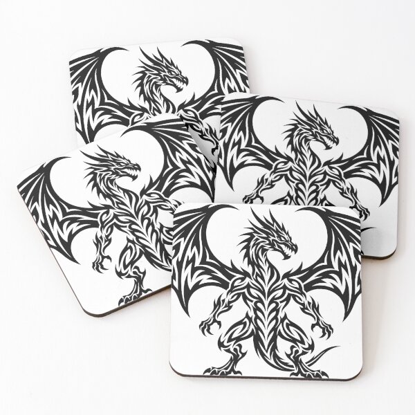 Item preview, Giant Wingspan Tribal Dragon Tattoo – Symmetrical Black Flame Winged Dragon Back Piece Art designed and sold by DragonSerpent Ink.