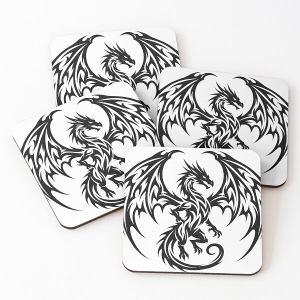 Item preview, Tribal Dragon Flying Wings Circle Tattoo – Bold Black Flame Winged Dragon Emblem Art designed and sold by DragonSerpent Ink.