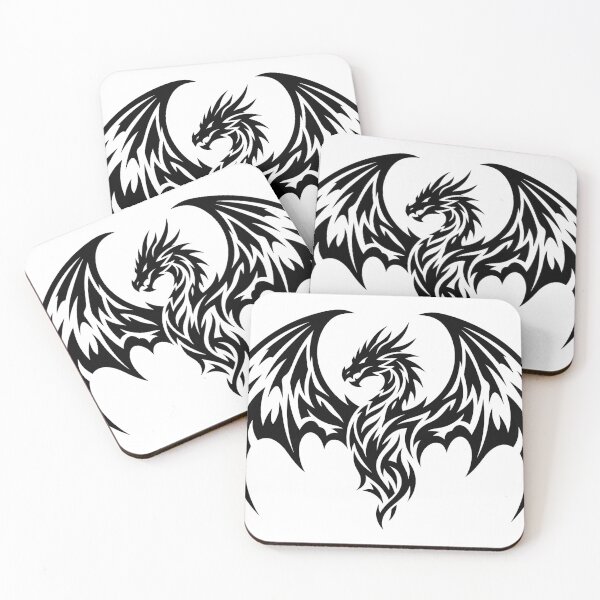 Item preview, Tribal Dragon Emblem Tattoo – Bold Black Dome Wings Flame Dragon Crest Art designed and sold by DragonSerpent Ink.