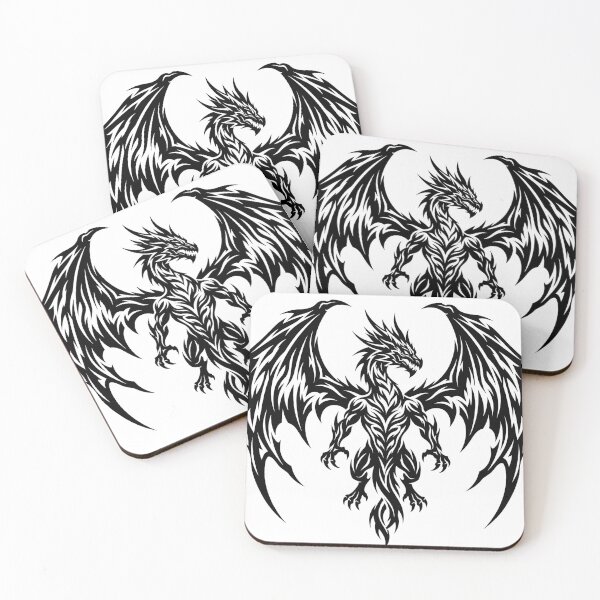 Item preview, Muscular Tribal Dragon Tattoo – Black Flame Wing Dragon Warrior Chest Piece Art designed and sold by DragonSerpent Ink.