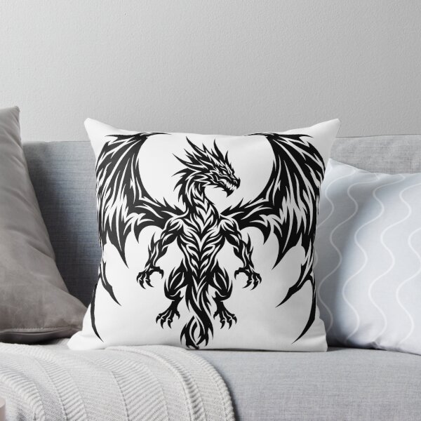 Item preview, Muscular Tribal Dragon Tattoo – Black Flame Wing Dragon Warrior Chest Piece Art designed and sold by DragonSerpent Ink.