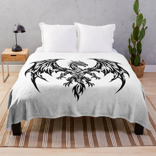 Item preview, Muscular Tribal Dragon Tattoo – Black Flame Wing Dragon Warrior Chest Piece Art designed and sold by DragonSerpent Ink.