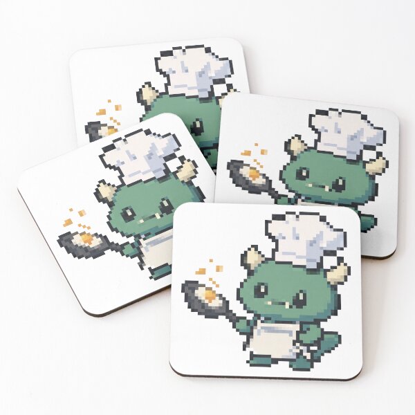 Item preview, Spirited Horned Monster Chef Flipping a Sizzling Fried Egg in a Pan — Playful Kitchen Dot Art Design designed and sold by fozero Pixel.