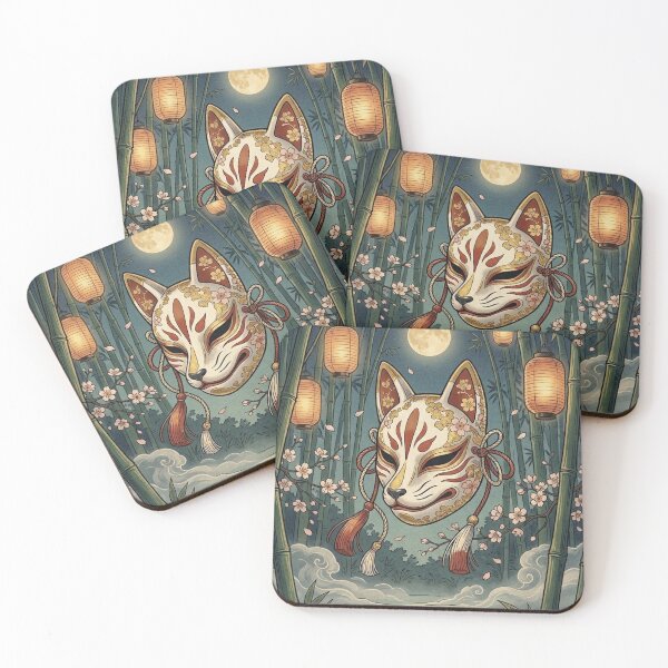 Item preview, The Mystical Kitsune Mask Ukiyo-e Woodblock Art designed and sold by iris-festival.