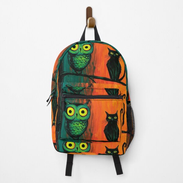 Item preview, Celebrate Halloween with a Mysterious Owl and Cat Perched Together in Bold Teal and Orange designed and sold by OlfactoART Studio.