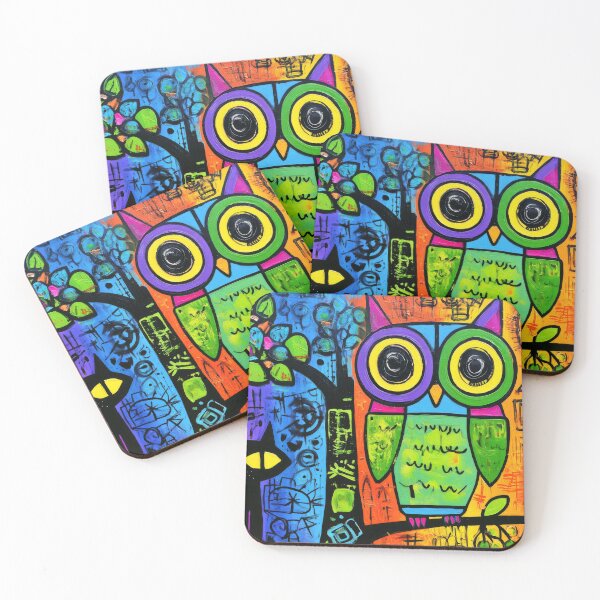 Item preview, Celebrate Halloween with a Bold Abstract Owl and Black Cat in Vibrant Colors and Geometric Patterns designed and sold by OlfactoART Studio.