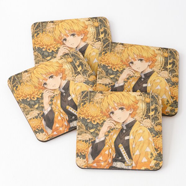 Item preview, Zenitsu Agatsuma Demon Slayer Golden Chrysanthemum Floral Portrait designed and sold by Drissorartisa.