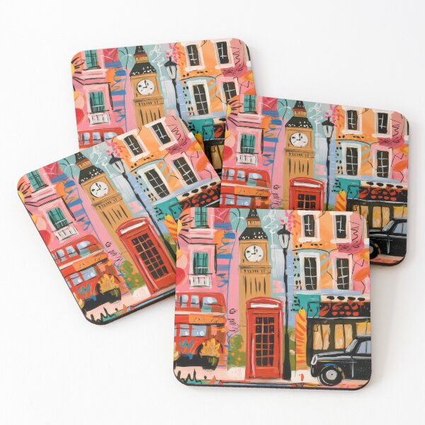 Item preview, Avant Garde London in Fall with Big Ben, a Red Double-Decker Bus, and Vibrant Autumn Leaves designed and sold by OlfactoART Studio.