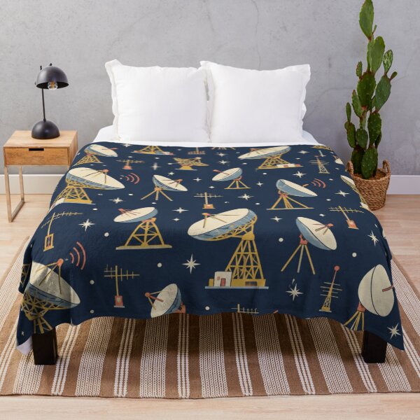 Item preview, Satellite Dish Pattern | Mid Century Radio Telescopes, Antenna Masts and Stars on Midnight Blue designed and sold by NominalSystems.
