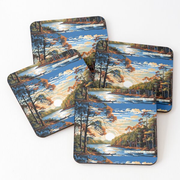 Item preview, It is well with my soul Psalm 62:5 Fall artwork design Autumn leaves on the lake designed and sold by FTLOG.