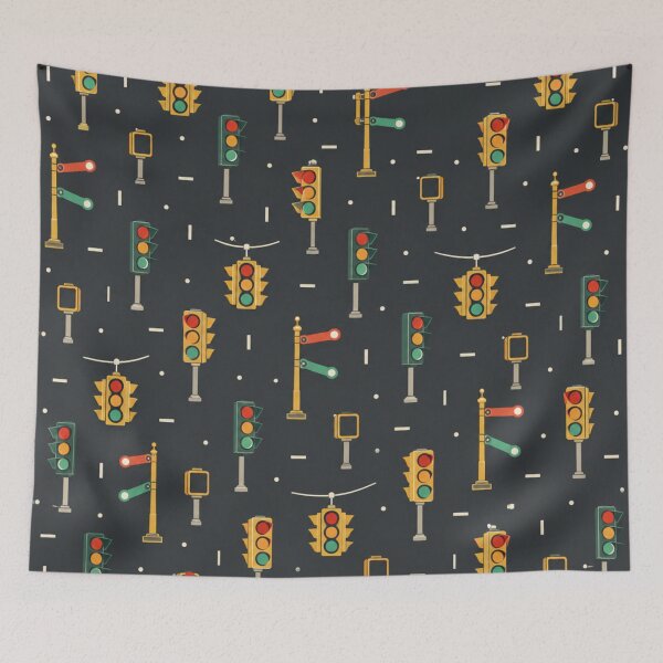 Item preview, Traffic Signal Pattern | Vintage Traffic Lights, Semaphore Signals and Hanging Lamps on Charcoal designed and sold by NominalSystems.