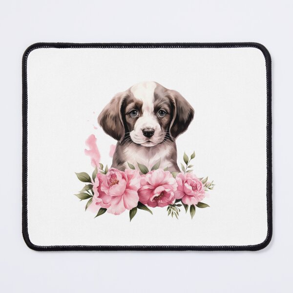 Item preview, Pink Peony Puppy | Elegant Floral Aesthetic Art designed and sold by Mandayartstudio.