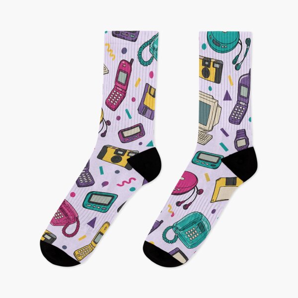 Item preview, 90s Gadgets Pattern | Pagers, Flip Phones, CD Players, Floppy Disks and Disposable Cameras on Lilac designed and sold by NominalSystems.
