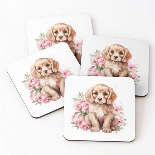 Item preview, Pink Peony Puppy | Elegant Floral Aesthetic Art designed and sold by Mandayartstudio.