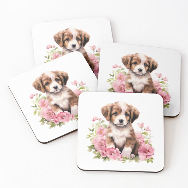 Item preview, Pink Peony Puppy | Elegant Floral Aesthetic Art designed and sold by Mandayartstudio.