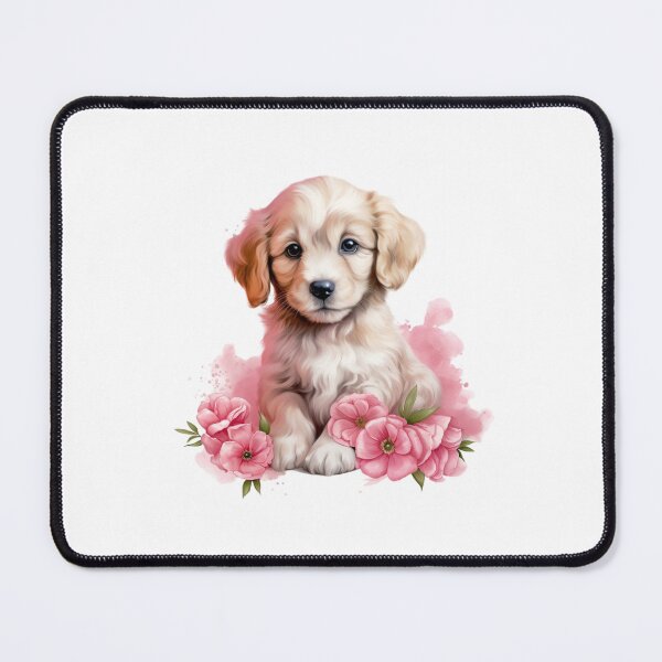 Item preview, Pink Peony Puppy | Elegant Floral Aesthetic Art designed and sold by Mandayartstudio.