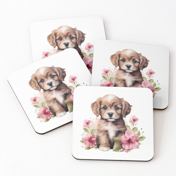 Item preview, Pink Peony Puppy | Elegant Floral Aesthetic Art designed and sold by Mandayartstudio.