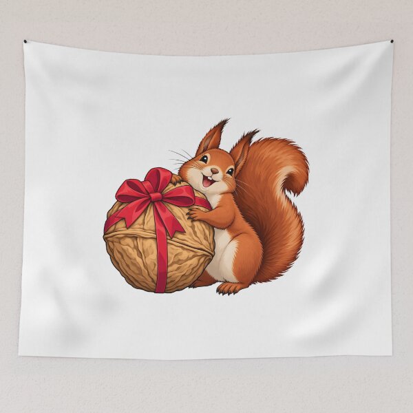 Item preview, Cute Squirrel Hugging Walnut with Red Bow designed and sold by victorsuarez.