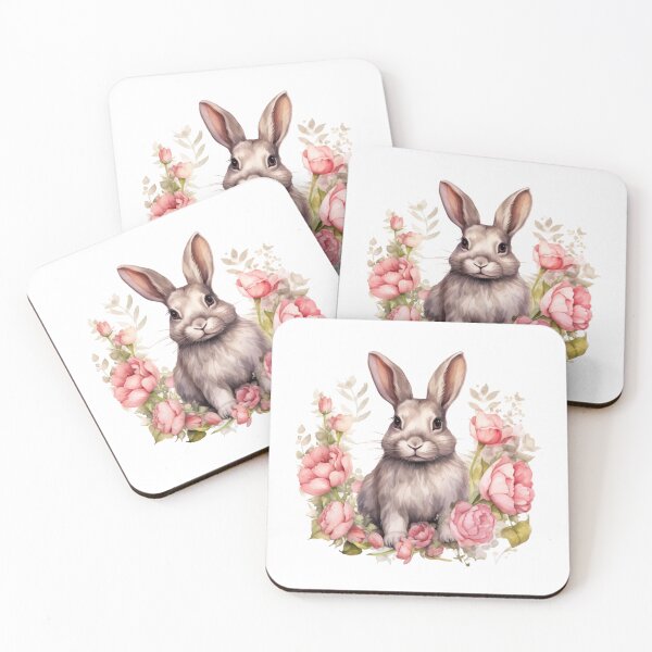 Item preview, Pink Peony Bunny | Elegant Floral Aesthetic Art designed and sold by Mandayartstudio.
