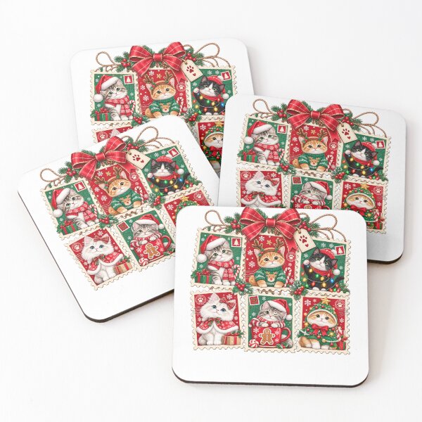 Item preview, Cute Christmas Cats Vintage Postage Stamp designed and sold by LandFinStudio.