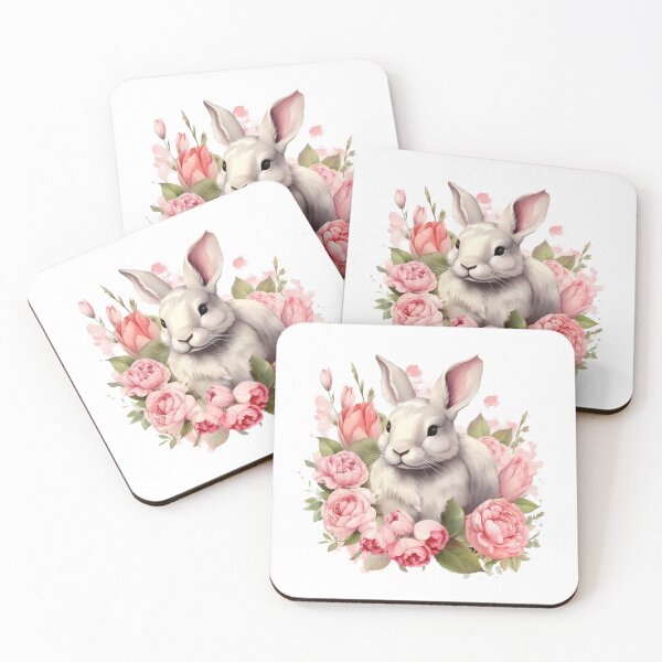 Item preview, Pink Peony Bunny | Elegant Floral Aesthetic Art designed and sold by Mandayartstudio.