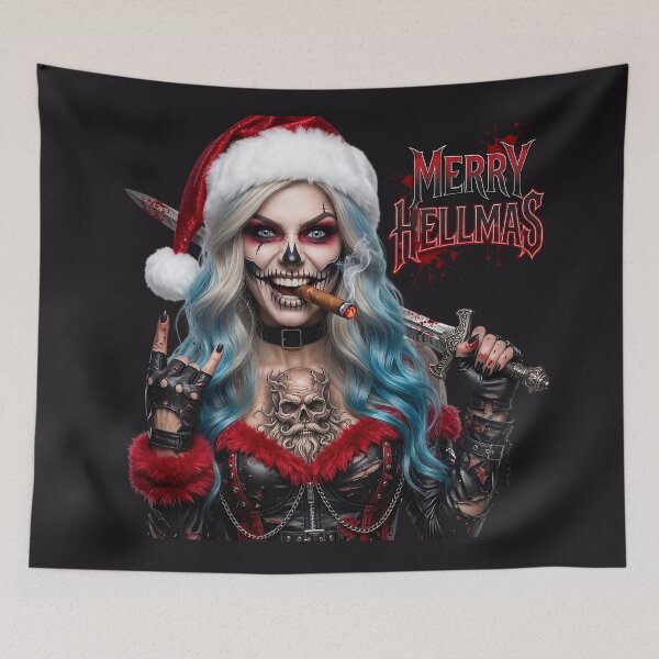 Item preview, Merry Hellmas Skull Makeup Sword Girl designed and sold by Voodoo Store Paranormal Collections.