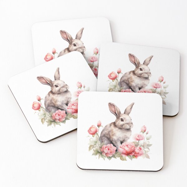Item preview, Pink Peony Bunny | Elegant Floral Aesthetic Art designed and sold by Mandayartstudio.