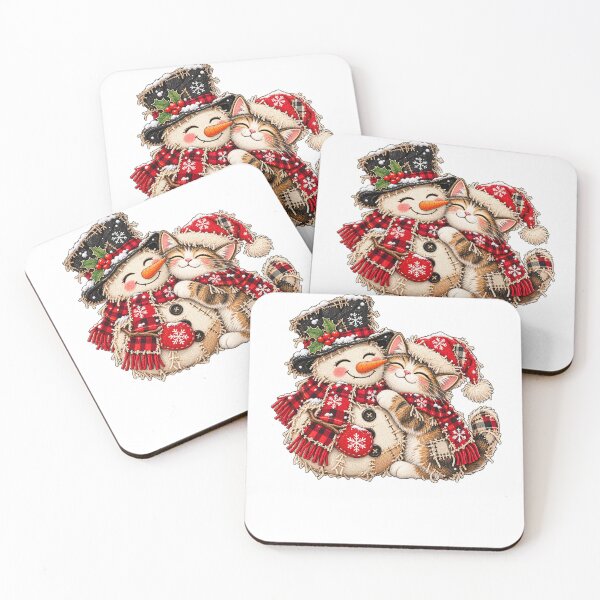 Item preview, Cute Christmas Snowman and Cat Vintage Patchwork designed and sold by LandFinStudio.
